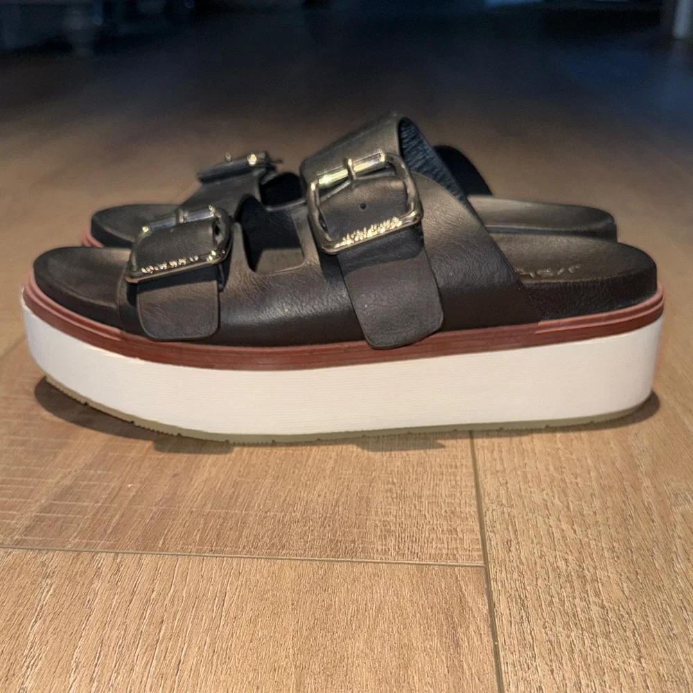 J/SLIDE Bowie Black Double Buckle Platform Slide Sandals - Picture 3 of 6